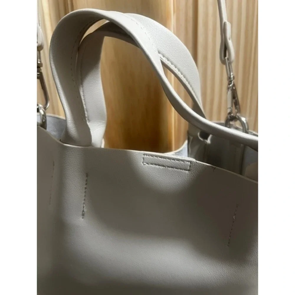 Colab Tote Bag Women Small Light Grey Vegan Leather Crossbody Minimalist
